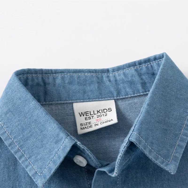 Autumn Children Boy Clothes Baby Blue Cowboy Shirts Children Embroidery Bear Long Sleeve Lapel Coat Top Fashion Party Outfits X250806