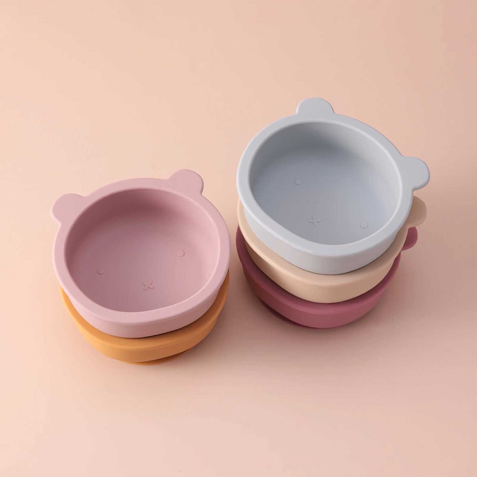 1PCS Silicone Cartoon Bear Suction Feeding Bowl Self Training Dish Toddler Dinnerware BPA Free Anti-slip Childrens Tableware X250806
