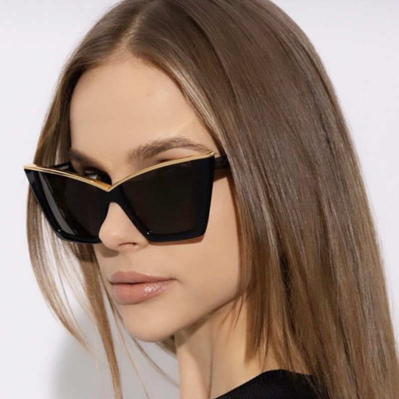 Free Shipping 2025 New Designer Sunglasses Fashion Large Frame Cat Eye Sunglasses Personality V Frame Cool Sunglasses Trendy Outfit Hip Hop Disco Glas