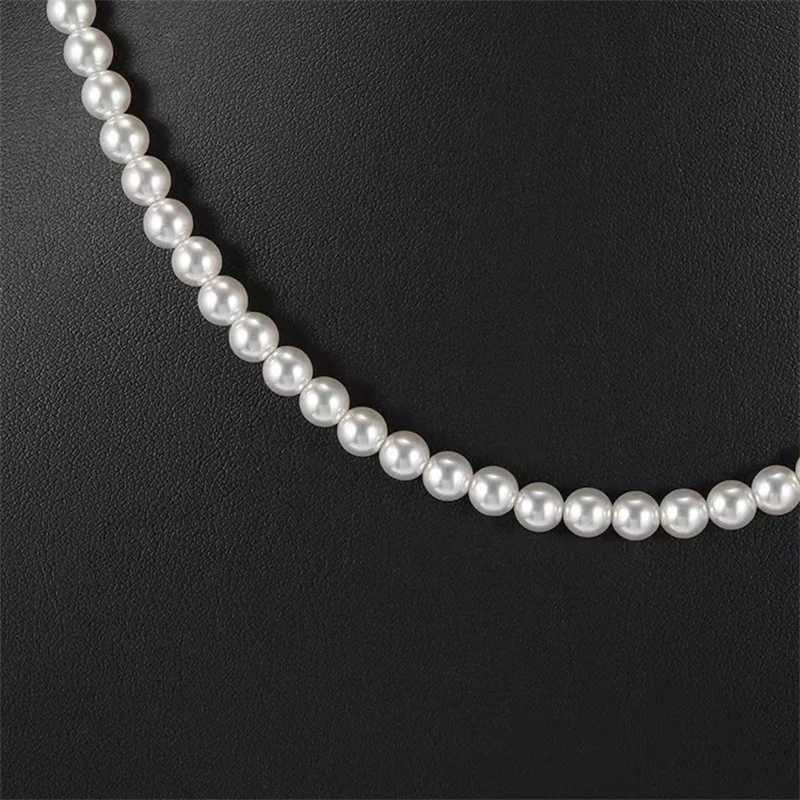 6mm Men Imitation Pearl Chain Necklace Simple Acrylic Beads Choker For Women Hip Hop Jewelry Party Accessories Y250805