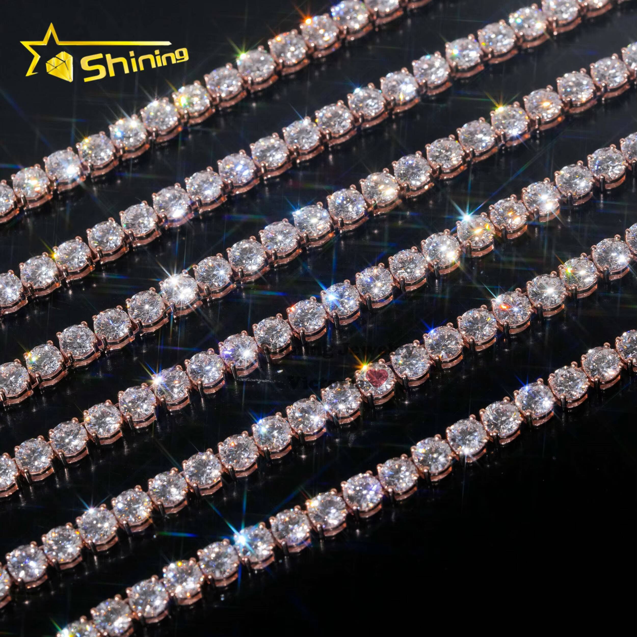 Custom Iced Out Diamond Hip Hop Jewelry Tennis Chain 5MM 10K Real Soild Gold Moissanite Diamond Tennis Necklace