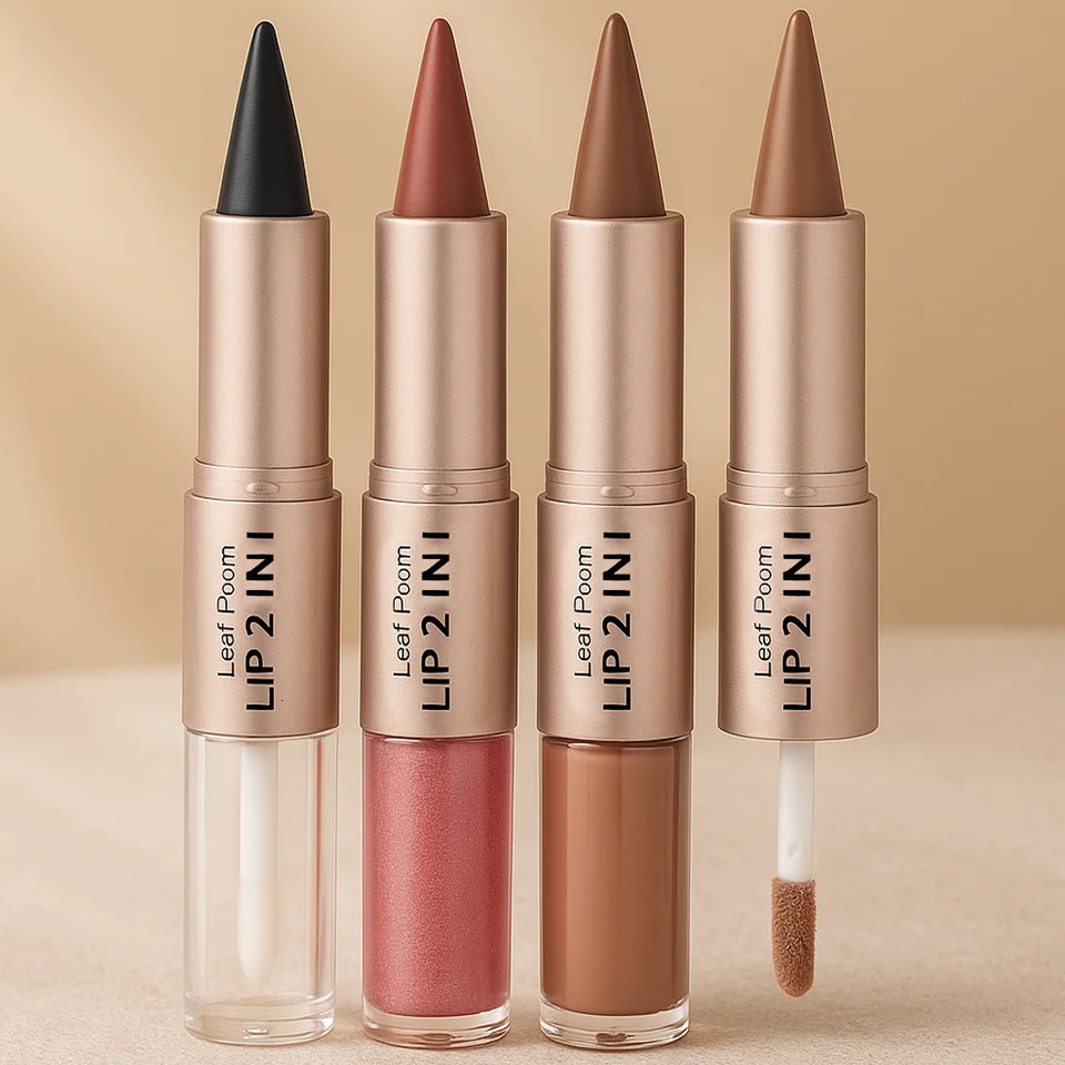 2IN1 Tapered Gradient Lipliner Pen Nude Brown Mirror Glass Lip Gloss Matte Lip Liner Waterproof Lip Contour Non Stick Makeup 250805