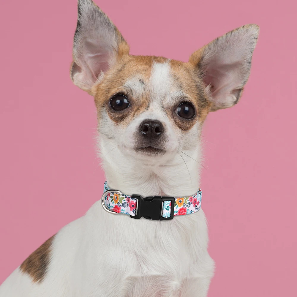 Nylon Print Dog Collar Adjustable Pet Collars Flower Print For Small Medium Large Dogs Chihuahua Pug Dog Accessories With D Ring 250805