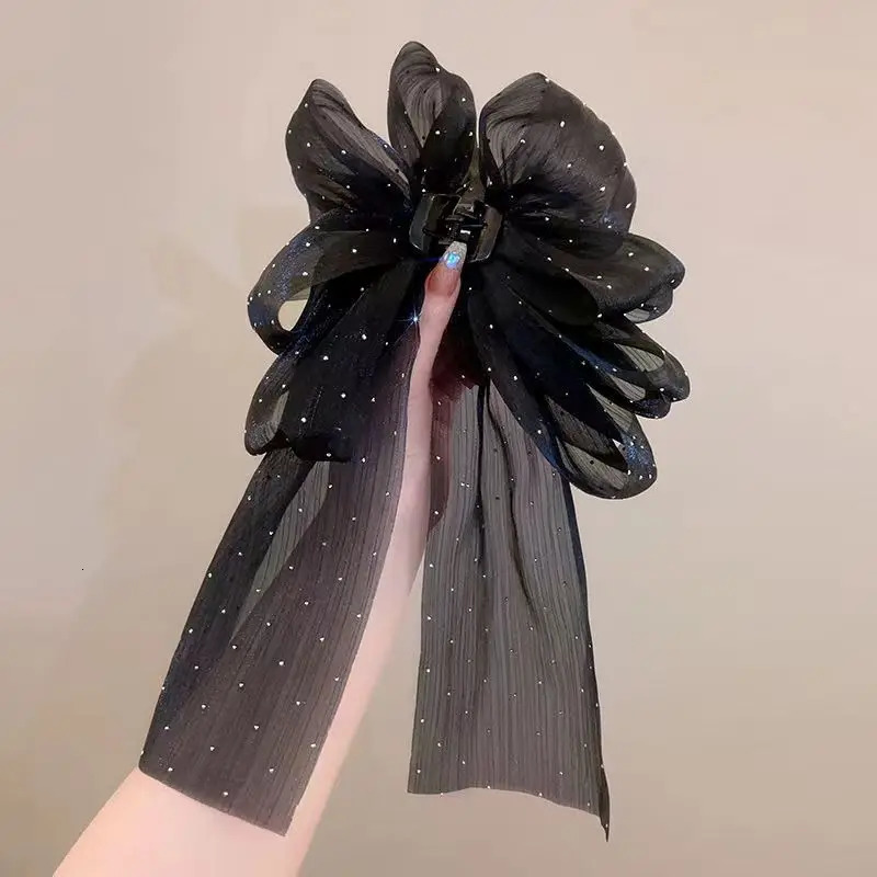 Bow Hair Clips Fabric Mesh Hair Clips Pure Colour Black And White Ponytail Hair Clips Girls Hair Accessories 250730