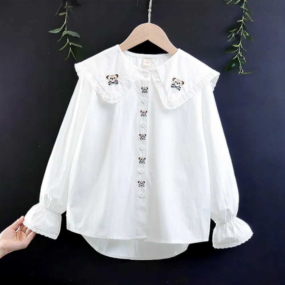 Back to School Kids White Shirts Outfits Blouses for Girls Costumes Long Sleeve Teenagers Children Cotton Tops 5 7 9 10 12 Years X250806
