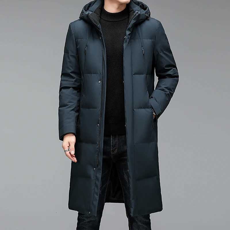 2024 Winter Long Style Mens 90% White Duck Down Coat Warm Down Jackets Detachable Hat Fashion Men Thickened Jacket Size M-5XL W250806