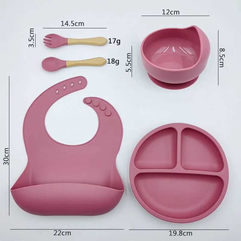 5Pcs/set Silicone Tableware Sets Baby Feeding Plate Suction Bowl Dishes For Kids Spoon Personalized Name Children Dinner Plate X250806