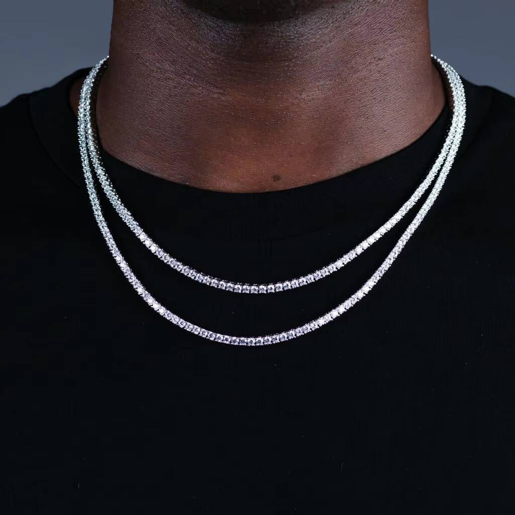 Wholesale high quality hip hop men's boy jewelry claw setting set; thin 3mm lab grown diamond tennis necklace