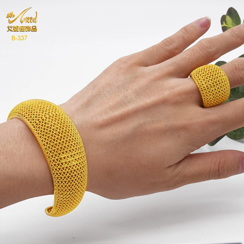 ANIID Dubai Gold Color Woman Bracelet With Ring Wedding African Cuff Ethiopian Jewelry Indian Bangles Gifts 250805