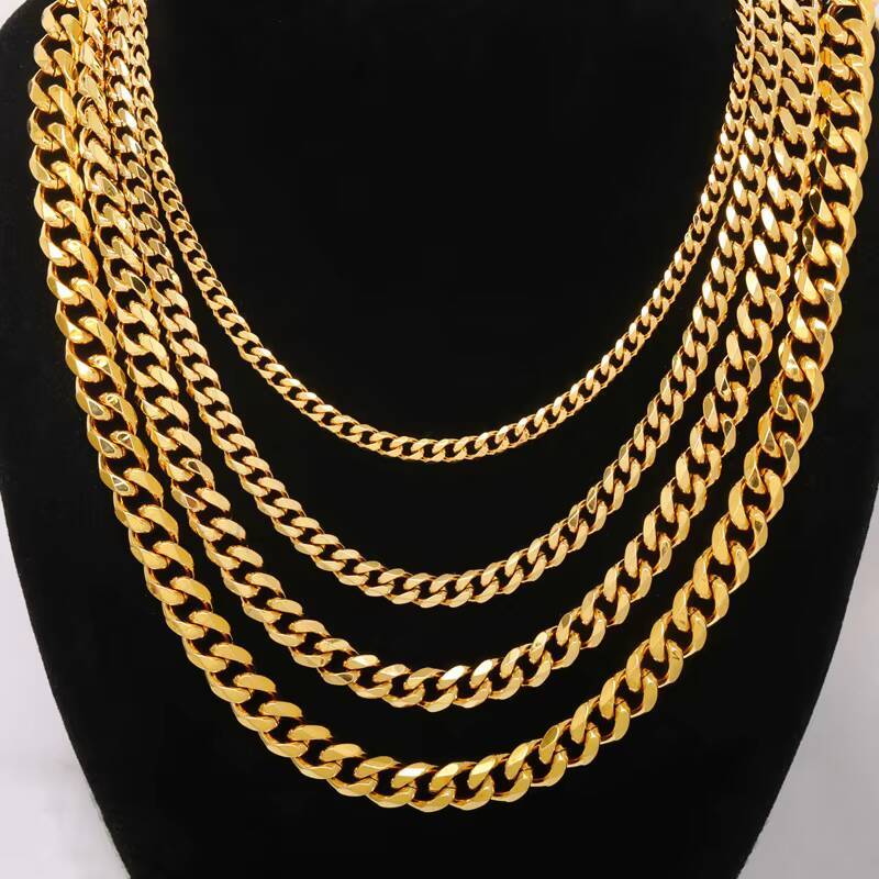 In Stock Non Tarnish 18k PVD Gold Plated Cuban Chain Jewelry Stainless Steel Cuban Link Chain Necklace for Daily