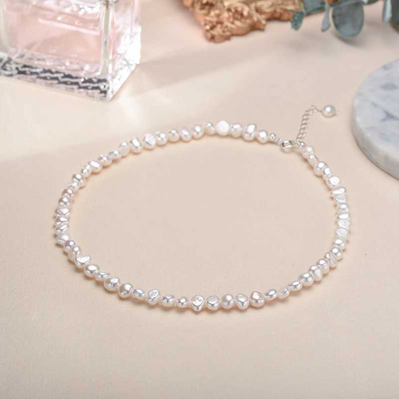 5-6mm Natural Baroque Freshwater Pearl Necklace Fashion Jewelry for Gift 925 Sterling Silver Choker Necklace for Women Girls Y250805