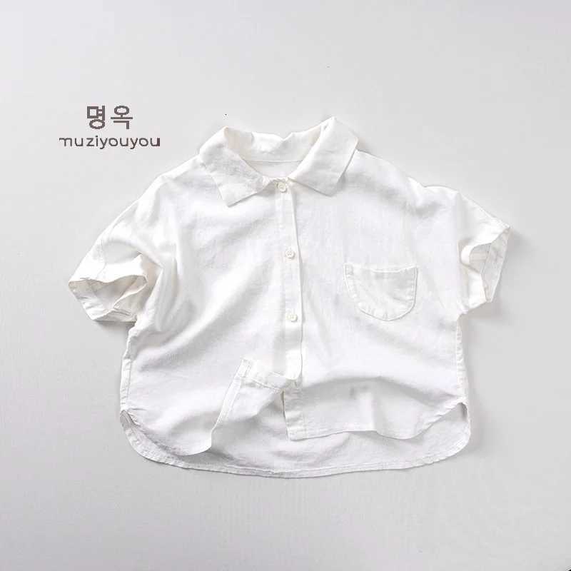 2025 Summer New Children Short Sleeve Shirts Thin Cotton Boys White Shirts Solid Baby Girl Casual T Shirts Kids Clothes X250806