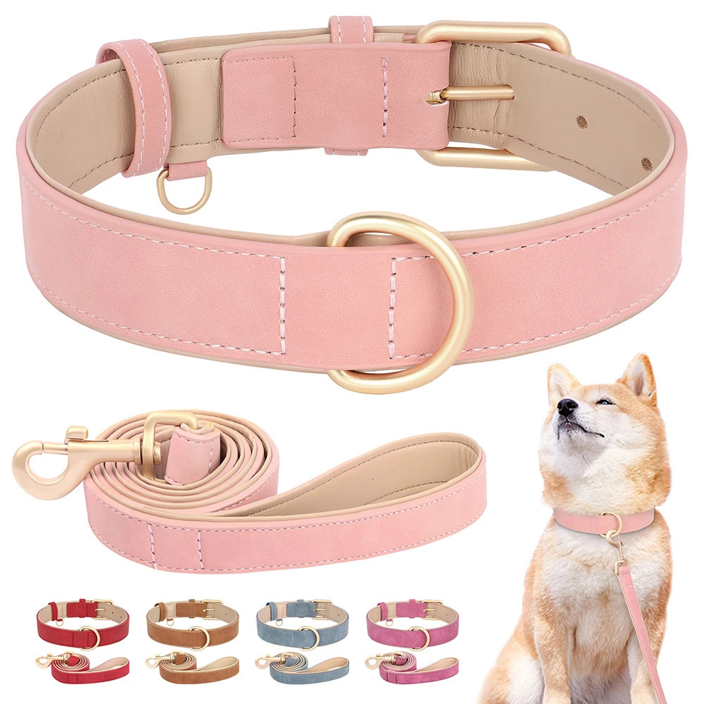 Soft Padded Dog Collar Leash Set PU Leather Pet Dog Collars Necklace With Walking Lead Rope Adjustable For Small Medium Dogs Pug 250805