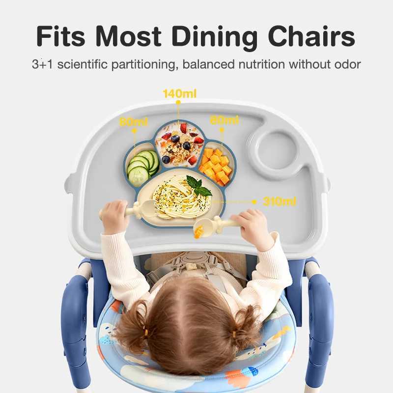 6PCS Set Childrens Dishes Set Baby Silicone Tableware Sucker Bowl Bib Cup Fork Spoon Set Infant Supplies BPA Free X250806