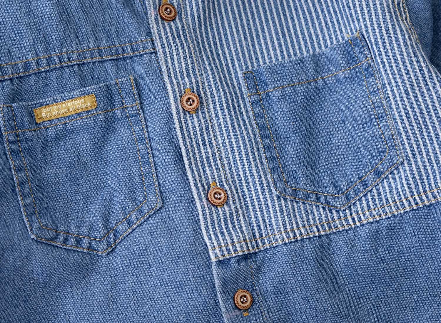 Baby Boys Striped Contrasting Soft Denim Shirt Spring Autumn Long Sleeve Single-breasted Casual Jean Shirt Boys Tops X250806