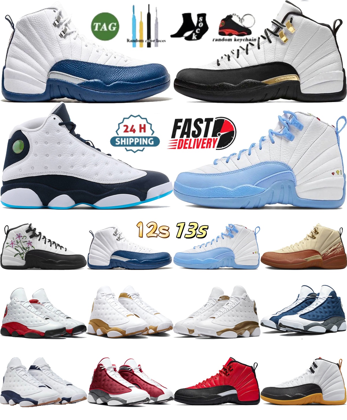 12s 13s Basketball shoes men women designer Basketball motion shoes OGG Playoffs University Blue Black white red metal wheat panda grey outdoors sneakers trainer