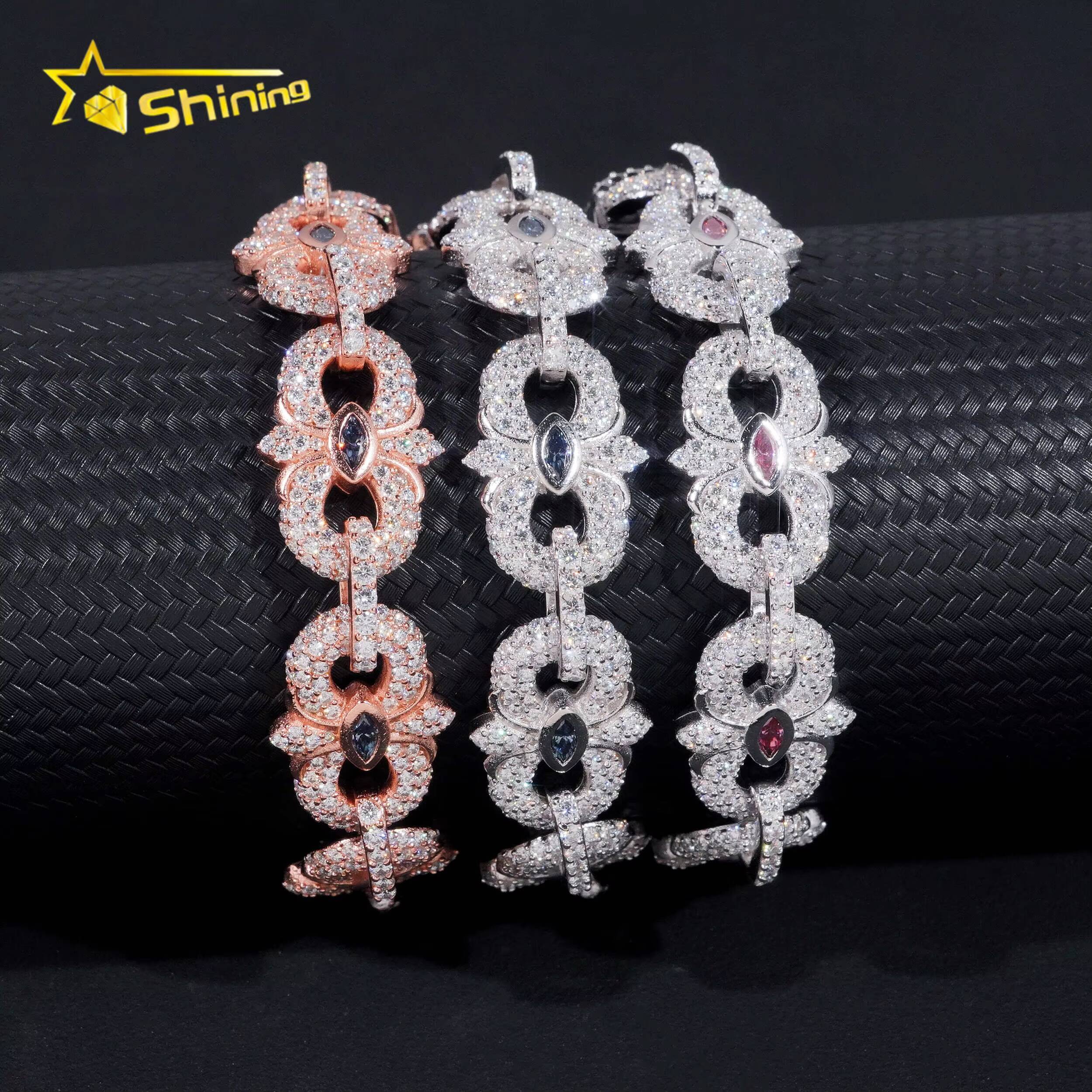 New Arrivals Iced Out Royal Blue Pink Marquise Hip Hop Infinity 16.5mm 925 Sliver VVS Moissanite Bracelet