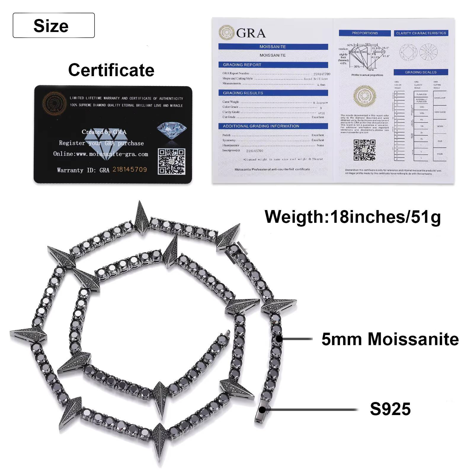 Pass Diamond Tester 5mm 925 Sterling Silver Black VVS Moissanite Diamond Black Panther Choker Tennis Chain Necklace