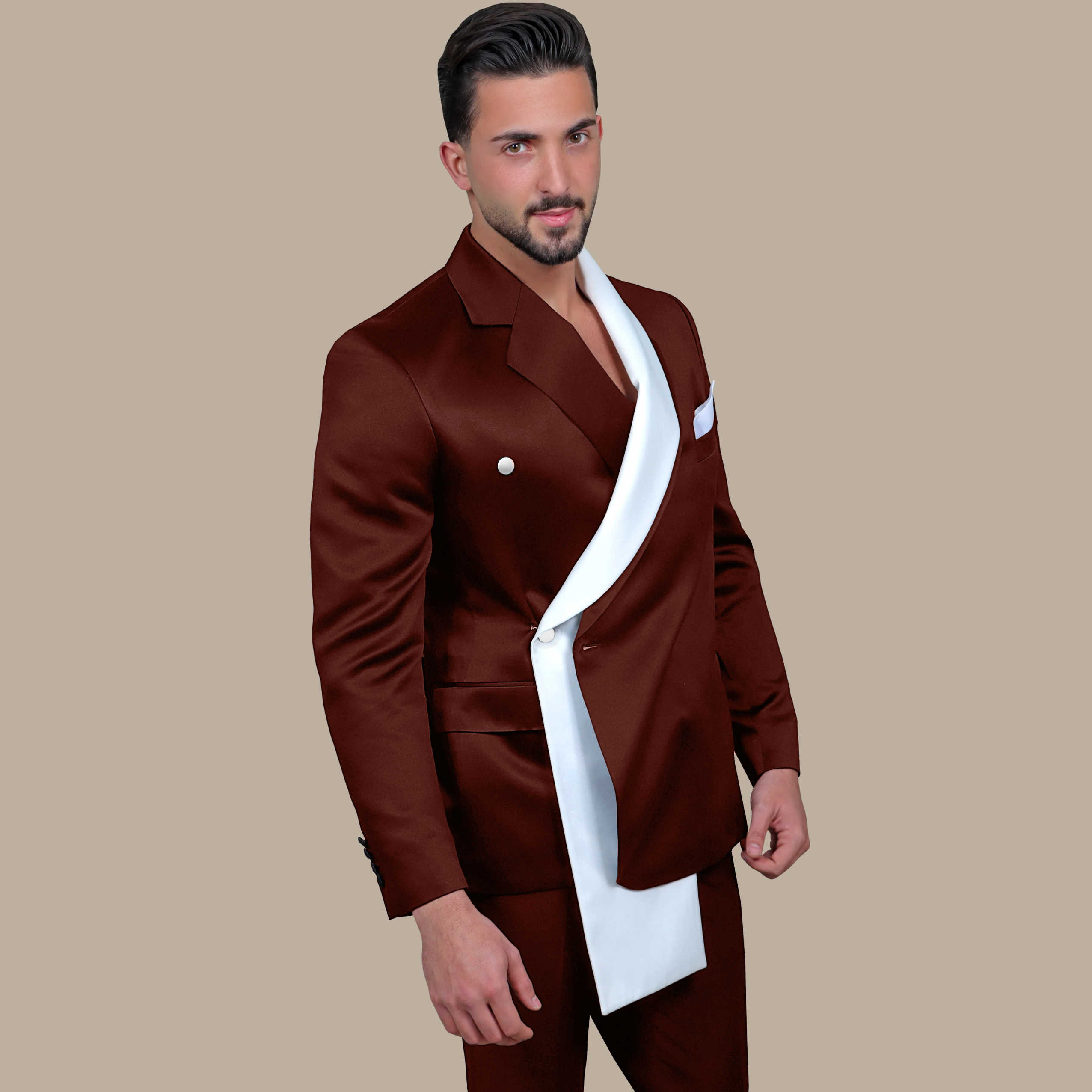 Men's Suit Groom Tuxedo Black Long Shawl Lapel Jacket Wedding Suits Customized Jacket Pants Groomsman Strap 2 Pieces Suit