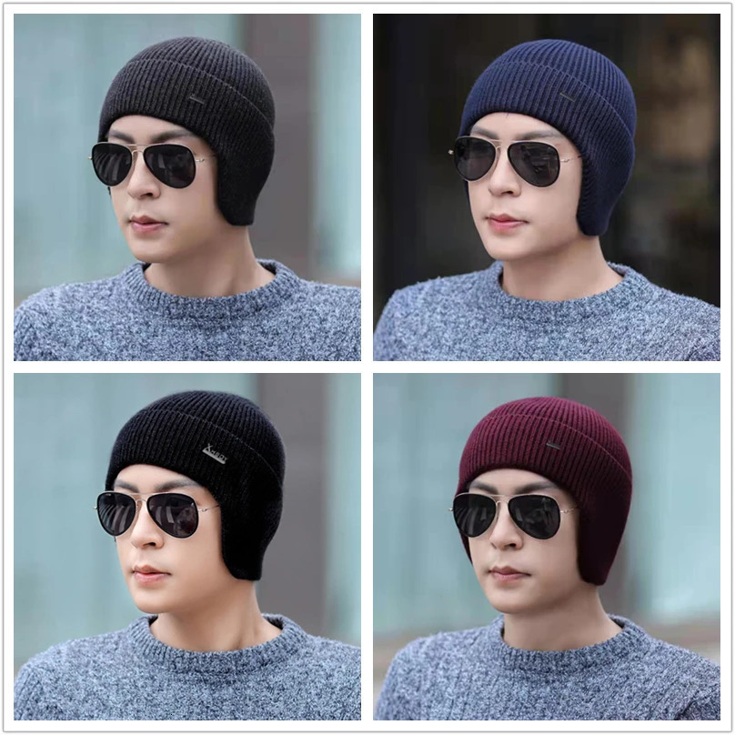 Men Winter Hat Add Fleece Warm Earflap Cap Stylish Soft Beanie Hat For Male Outdoor Thicken Ski Sports Knitted Hat 250806