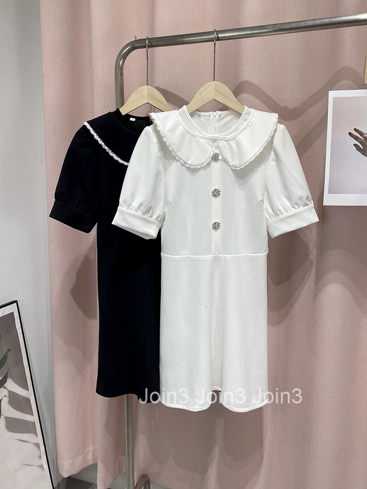 Elegant Doll Collar Womens Dress Spring Summer Fashion Slim Short Sleeve Button Female Dresses Lady High Street Vestidos
