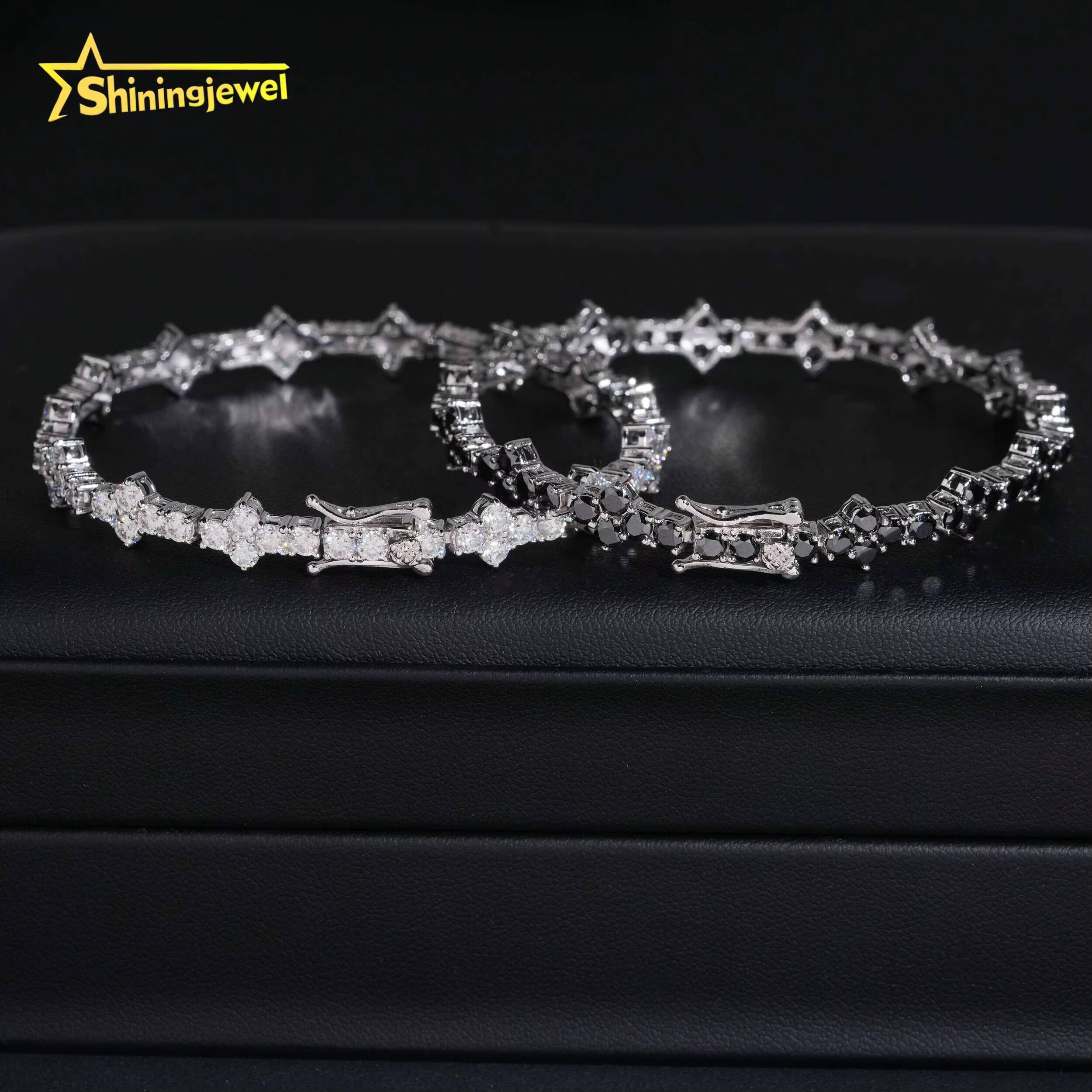 Wholesale Price 925 Silver 3mm Diamond Hip Hop Jewelry Black Moissanite Bracelet Iced Out VVS Moissanite Cross Tennis Chain