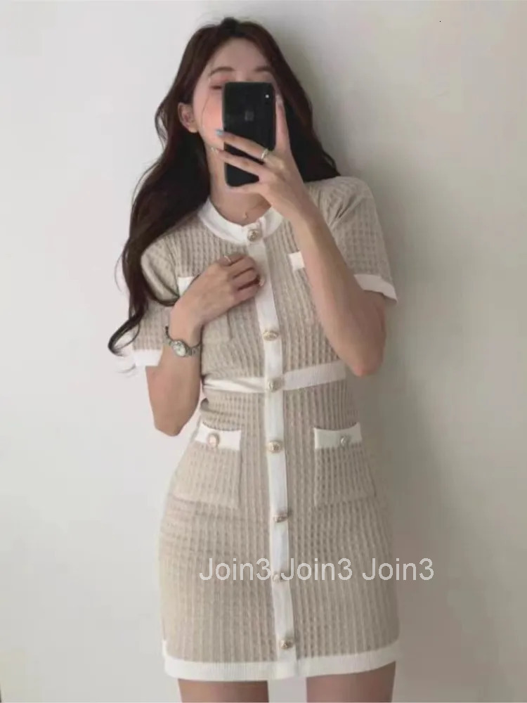 Elegant Korean Xiaoxiangfeng Slim Mini Dresses Women Fashion Temperament Solid Color Package Hip Bodycon Dress Spring Summer New