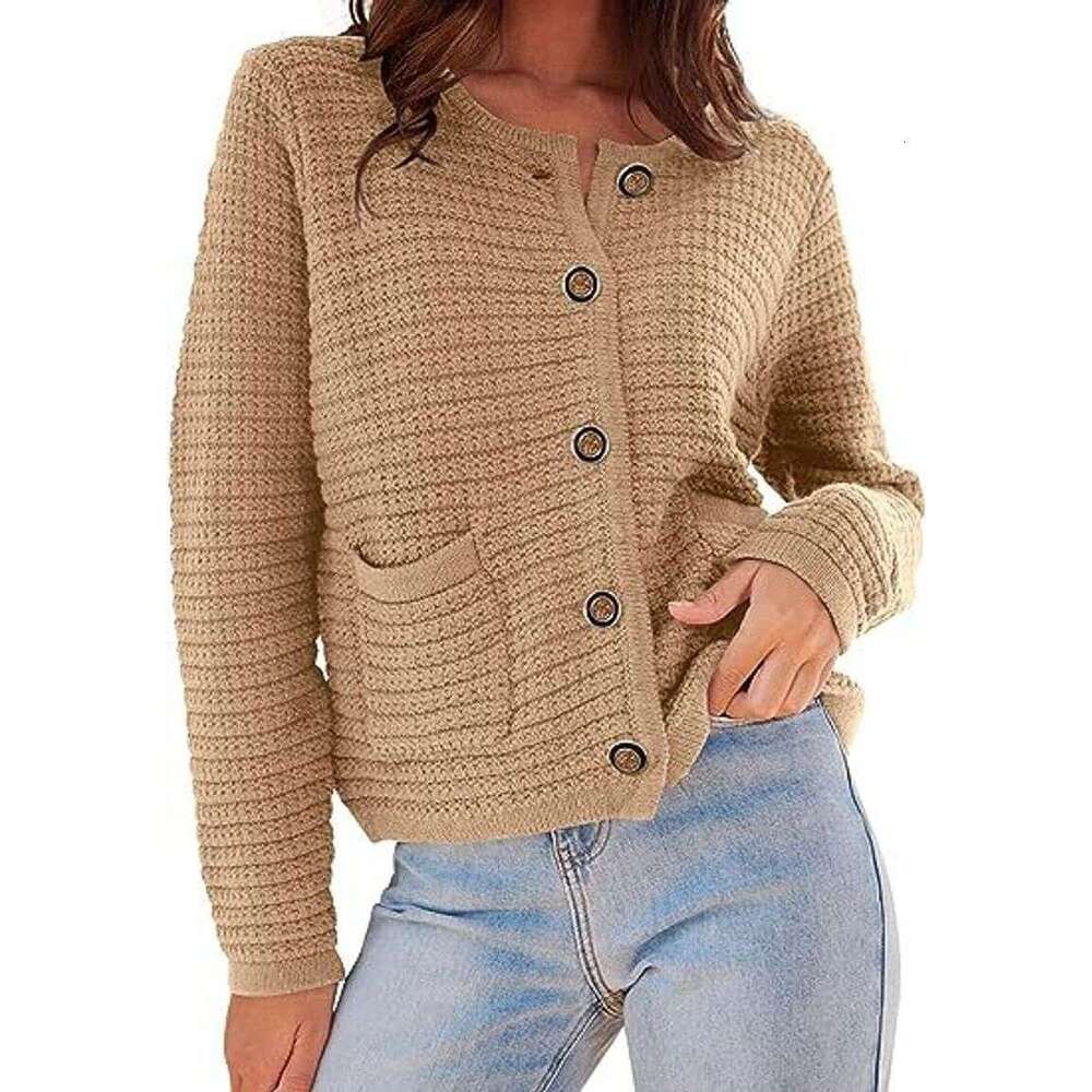 Women's Long Sleeve Knit Cardigan Fall Fashion Loose Fit Casual Round Neck Open Front Sweater For Work & Daily Wear