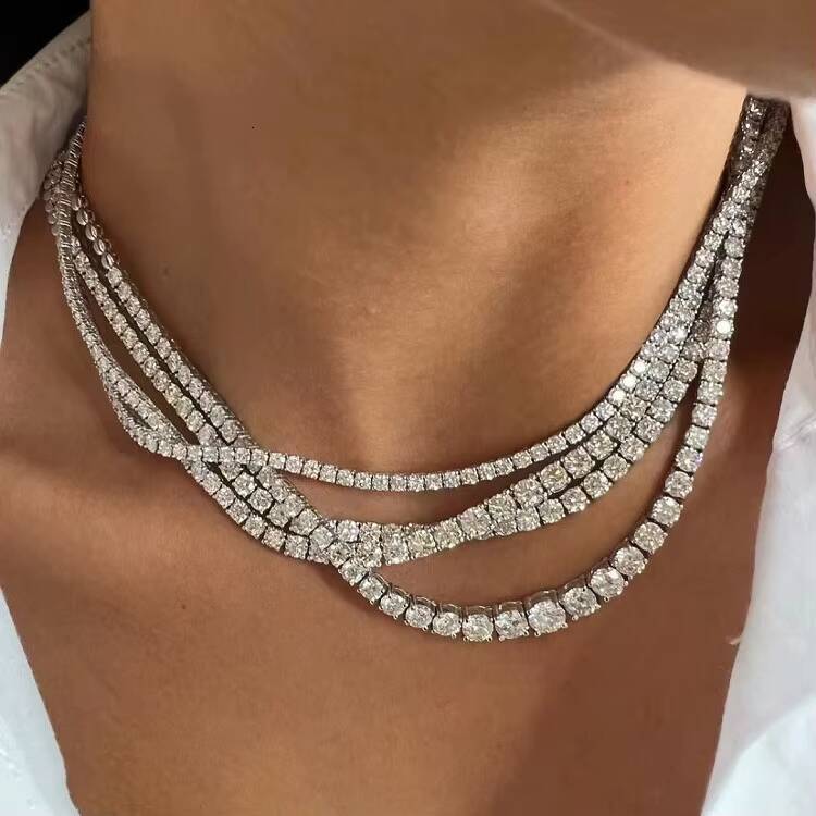 Wuzhou RTS 18K Gold Plated 2mm---6mm S925 Silver Women Men Hip Hop Diamond Necklace GRA Moissanite Tennis Chain Jewelry