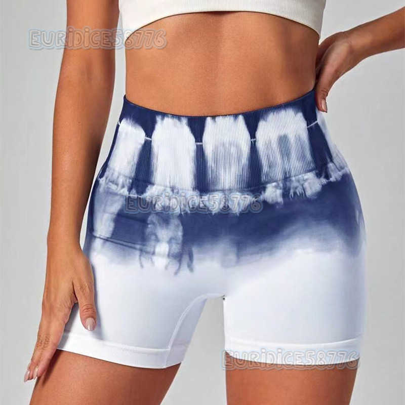 Seamless Tie Dyed Yoga Pants Buttocks Shorts Womens High Waisted Tight Running Three Piece Pants Elastic Sports Fitness Pants for External Wear H25080