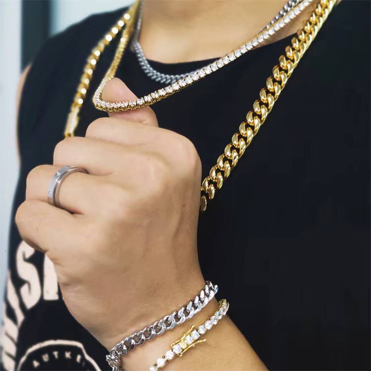 Hip Hop Diamond Iced Out Crystal Rhinestone Link Chain Necklace High Quality Moissanite Tennis Necklace for Men and Women