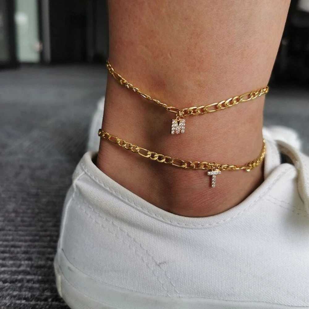 SUNIBI Zircon Initials Anklet DIY Stainless Steel Name Customized Anklet English Alphabet Birthday Gift for Men and Women Jewelr Y250805