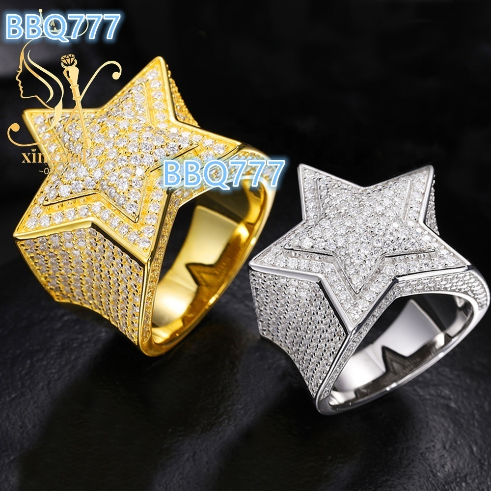 Xingsial Custom GRA Certificate Hip Hop Jewelry Star Ring 18K Gold Plated VVS Diamond Iced Out 925 Silver Moissanite Men Ring