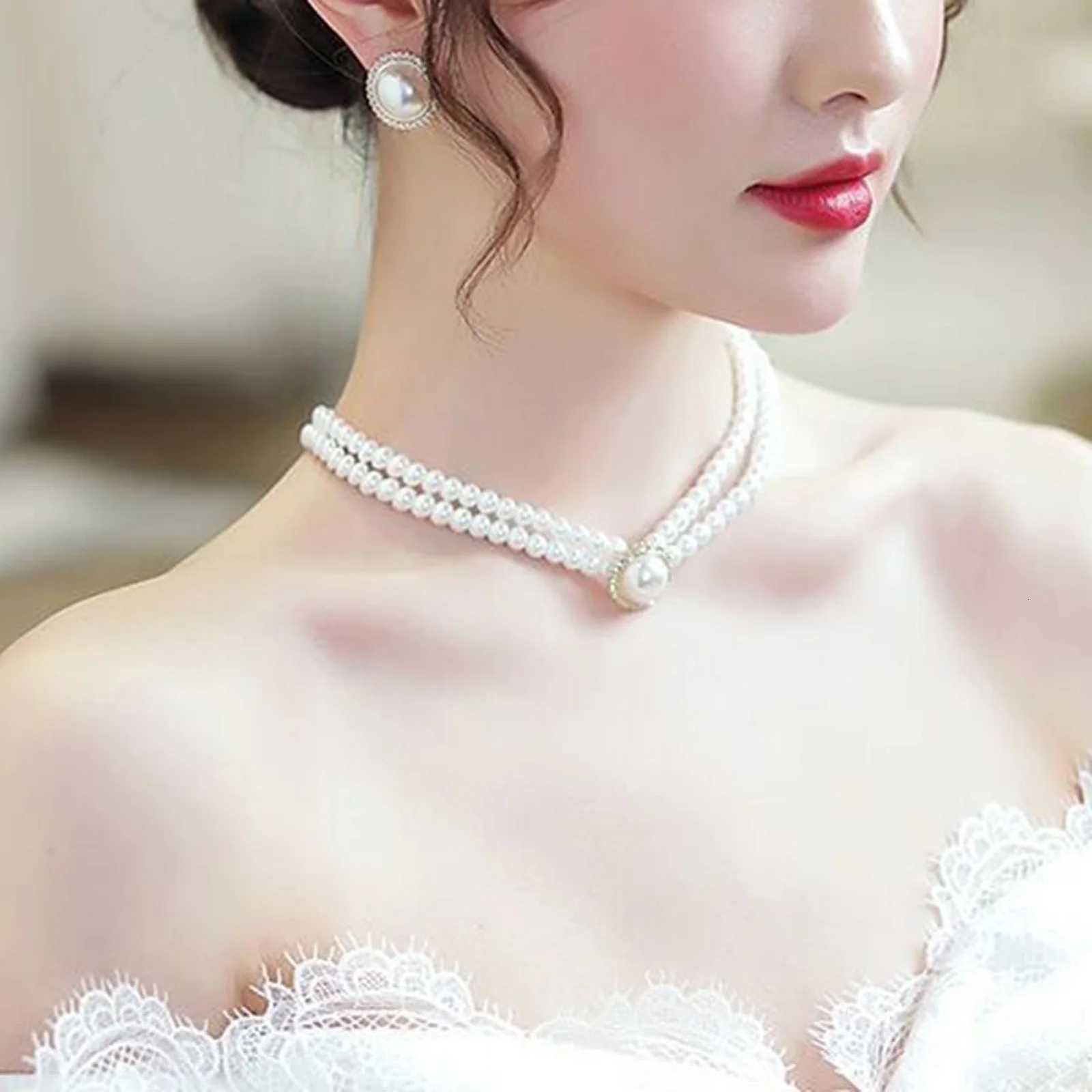 Personalized Pearl Necklace Earrings Set French Vintage Elegant Pearl Earrings Necklace for Dating Shopping Outfit Accessory Y250805