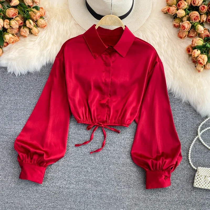 y2k tops woman blouse polo shirts satin long sleeve women blusas female shirt harajuku sexy pleated tee 250806