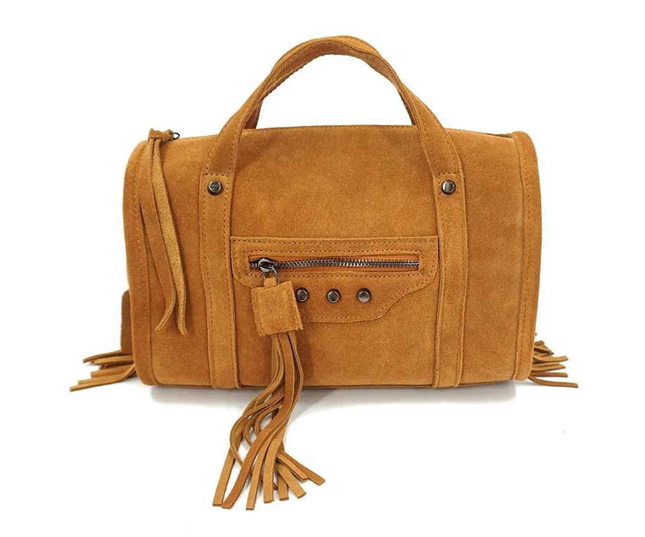 Women Genuine Leather Fringed Big Capacity Overnight Boston Shoulder Bag Street Fashion Casual Suede Rivet Short Handle 250805