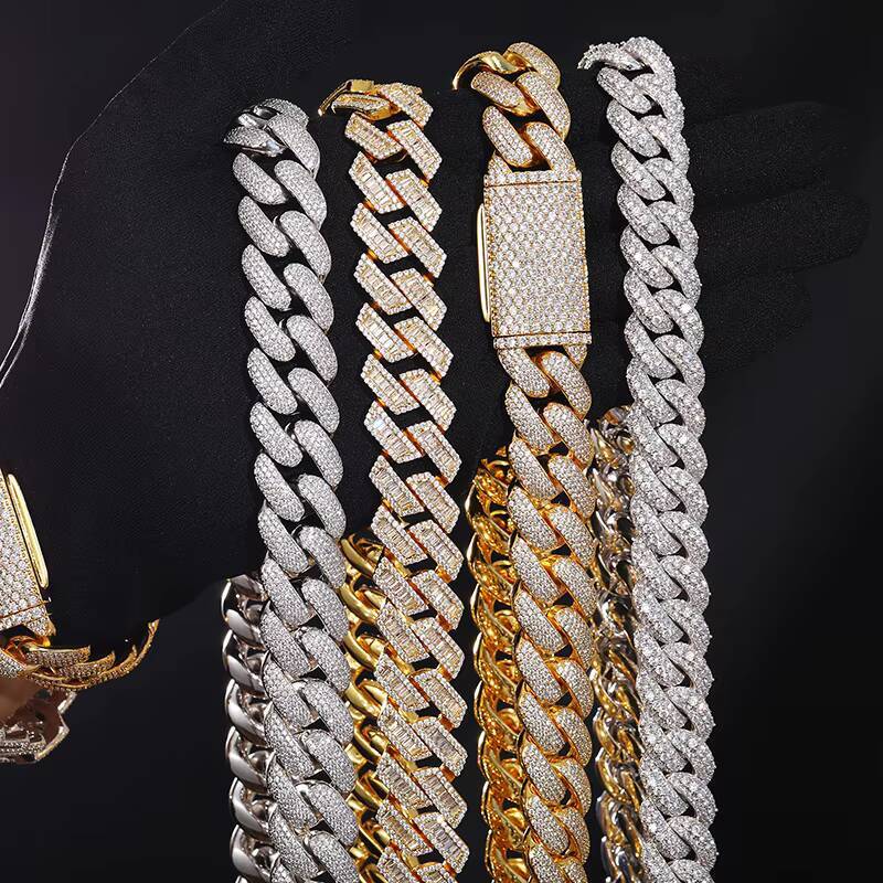 New Arrival Rapper Jewelry 20mm Gold Plated 925 Sterling Silver Round Cut VVS Moissanite Iced Out Cuban Link Chain for Men