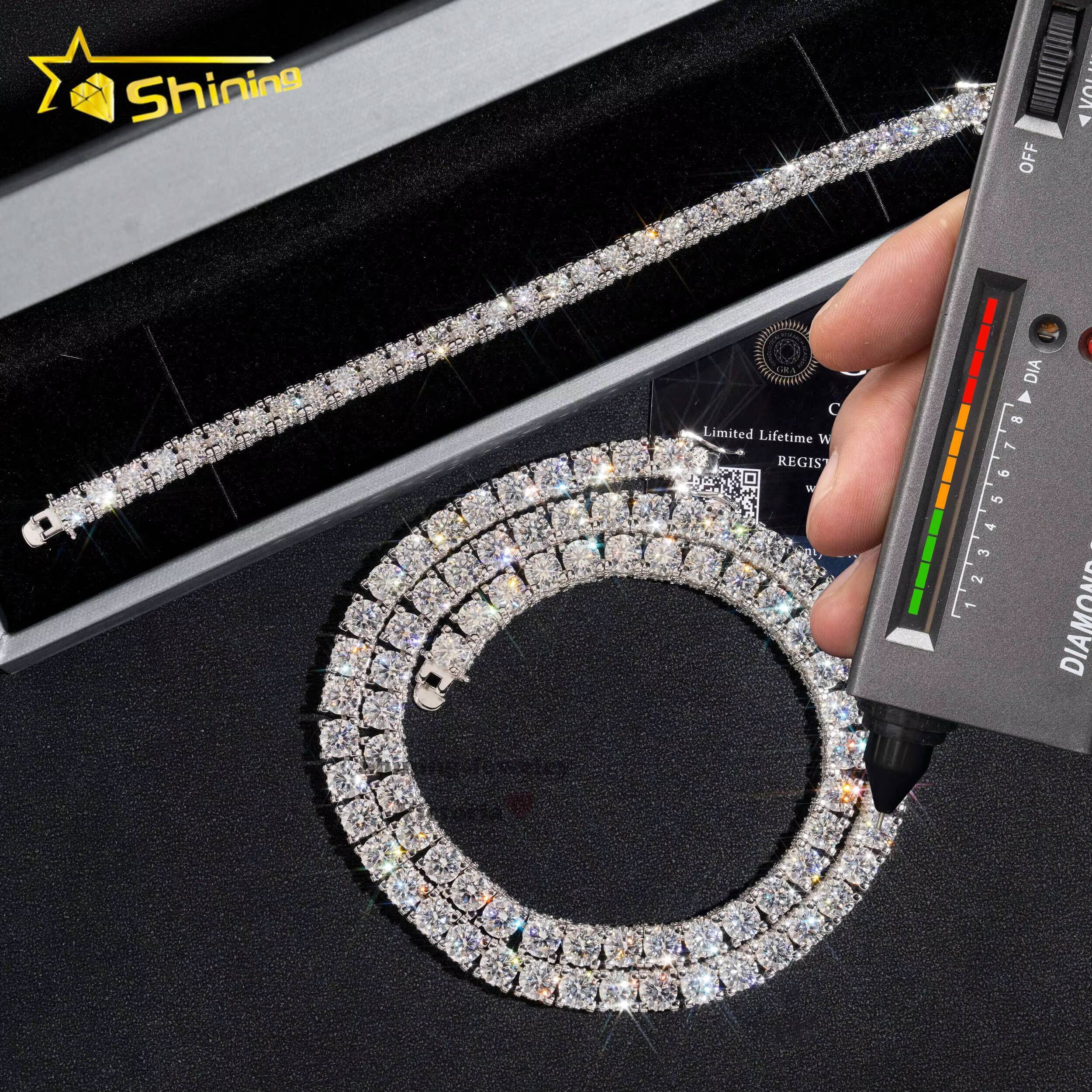 Fine Jewelry Sterling Silver S925 5mm 6mm Vvs Moissanite Diamond Necklace Hip Hop Side Iced Moissanite Tennis Chain