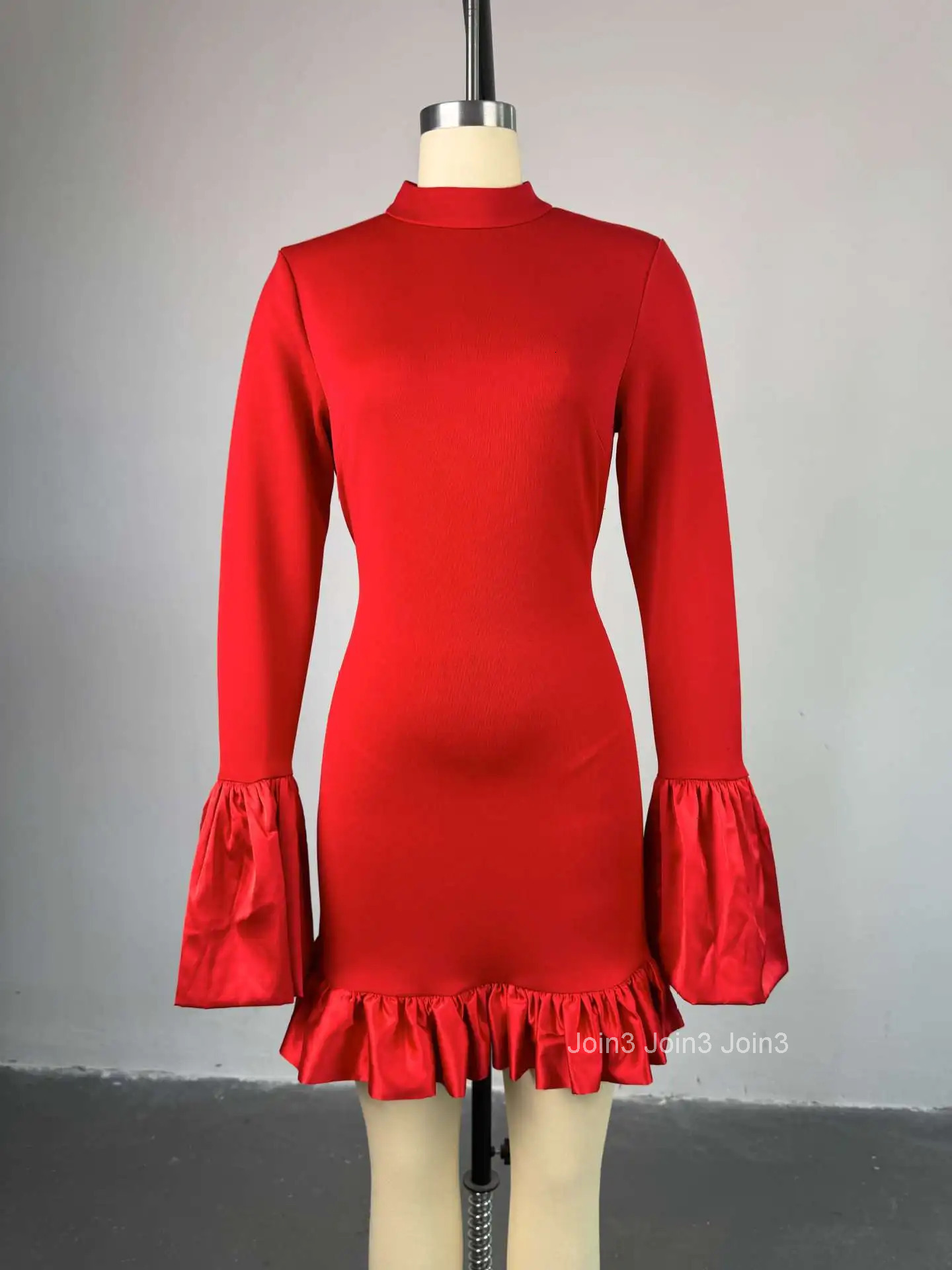 CM.YAYA Women O-neck Long Flare Sleeve Ruffles Mini Dress Spring Sweet Sexy Birthday Evening Night Party Vestidos Dresses