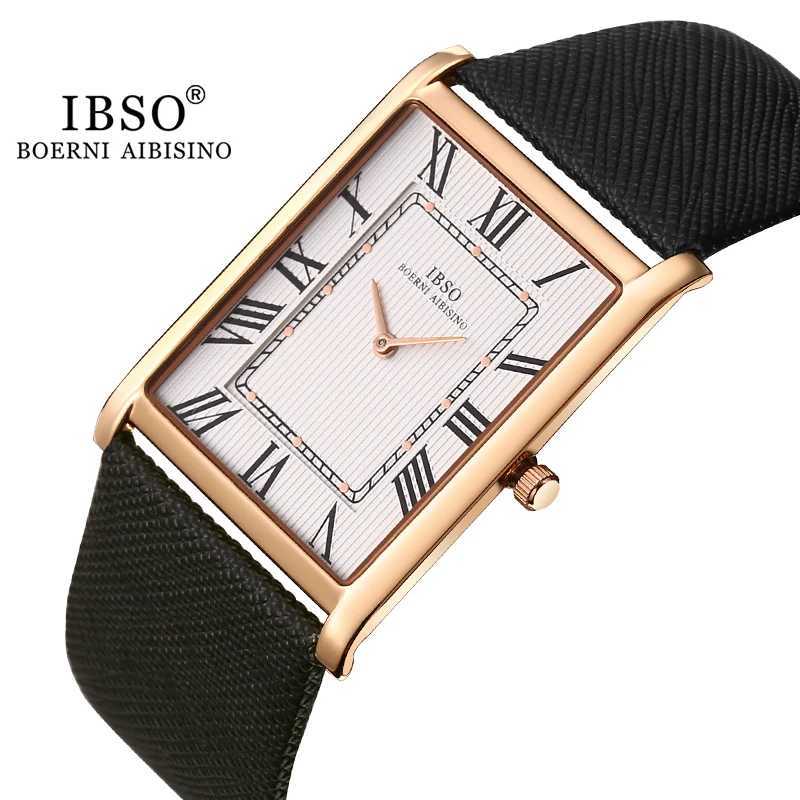IBSO Ultra-Thin Rectangle Dial Mens Quartz Luxury Business Style Genuine Leather Strap Waterproof New Mens Wristwatch W250806