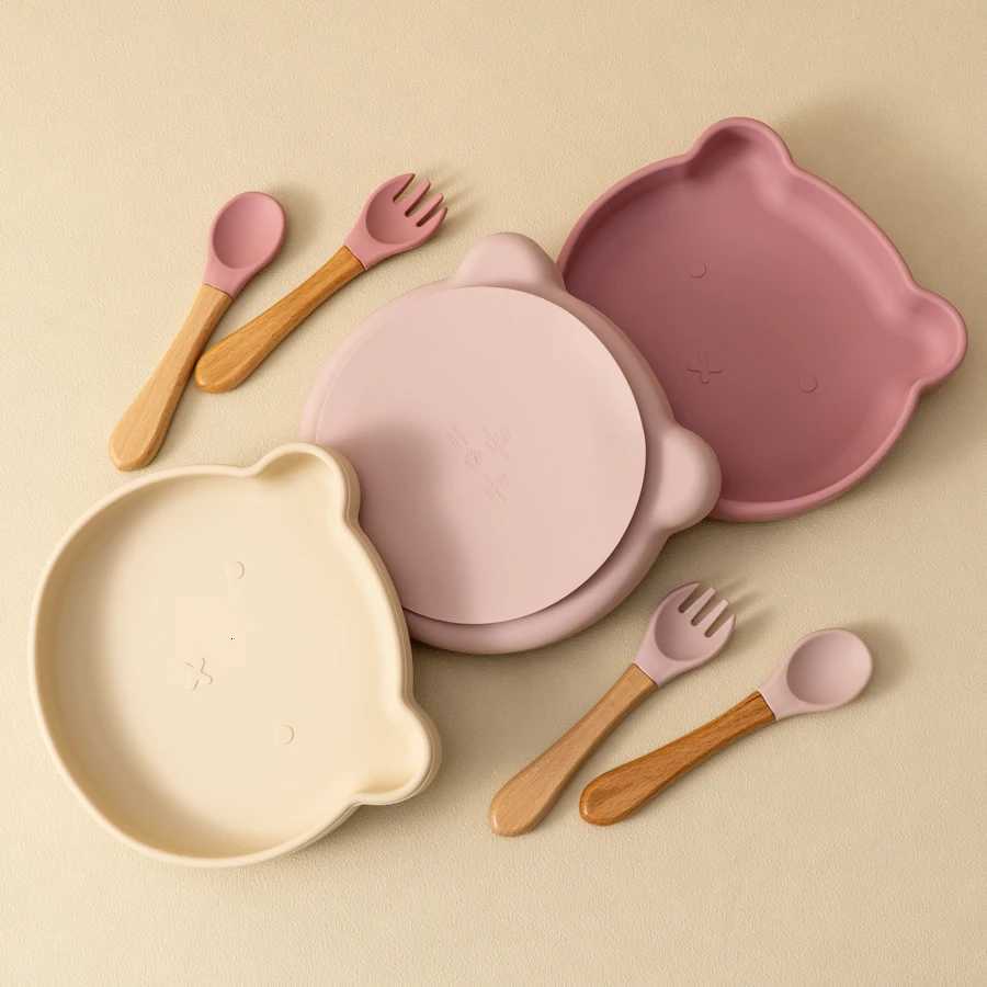 Dropshipping Silicone Baby Feeding Dish Tableware for Kids Children Sucker Dish Plate Toddle Training Spoon Baby Stuff X250806