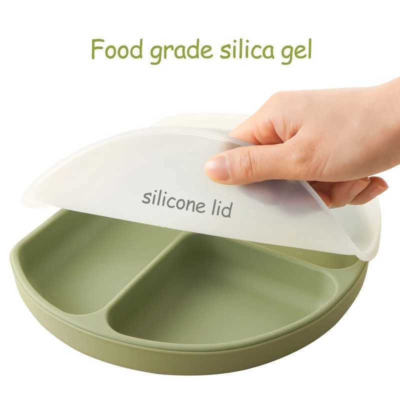 Fashion Baby Silicone Plate Kids Bowl Plates Keep Fresh With Lid Divided Dinner Plate Waterproof and Heat Insulation Kids Tableware X250806