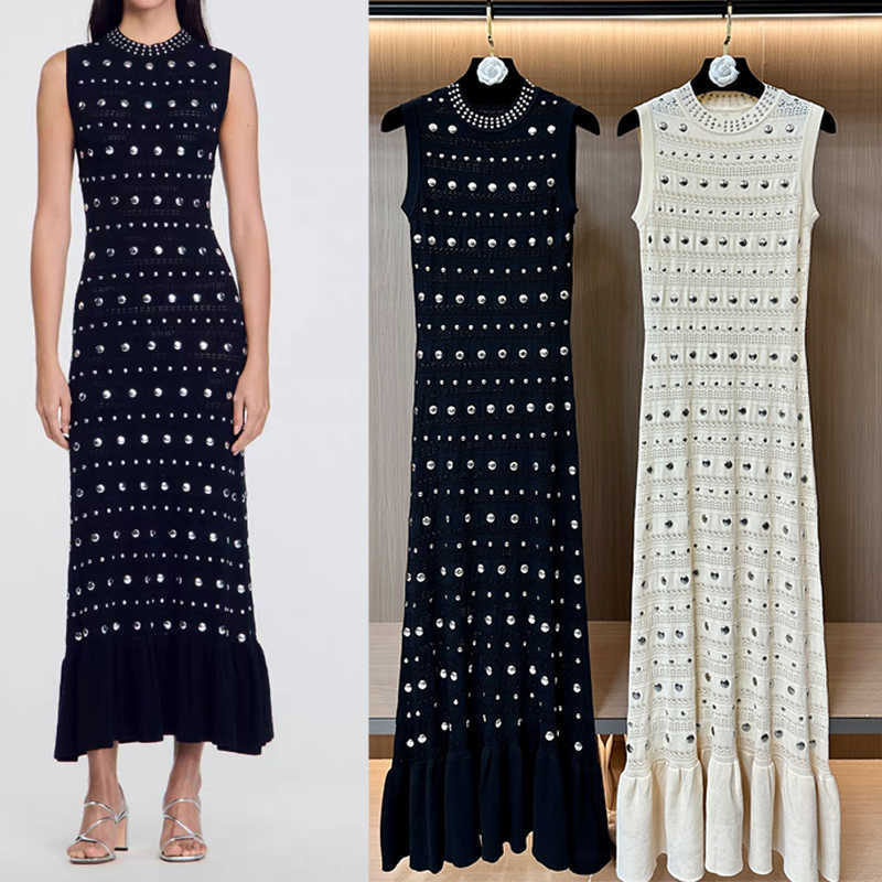 SANDRO Dresses Designer dresses Round dot rivet ruffle edge knitted sleeveless long dresses vestidos de fiesta elegantes dresses for special occasions
