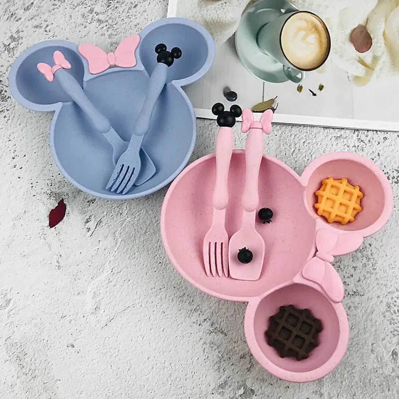 3Pcs/set Cartoon Baby Bowl Tableware Set Wheat Straw Eco-friendly Dishes Kids Dinner Baby Feeding Set Food Kids Plate Spoon Fork X250806