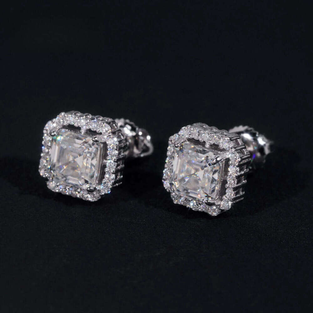 New Stocks Men Women D Color VVS Asscher Cut Moissanite Stud Fashion Jewelry Sier Hip Hop Earrings
