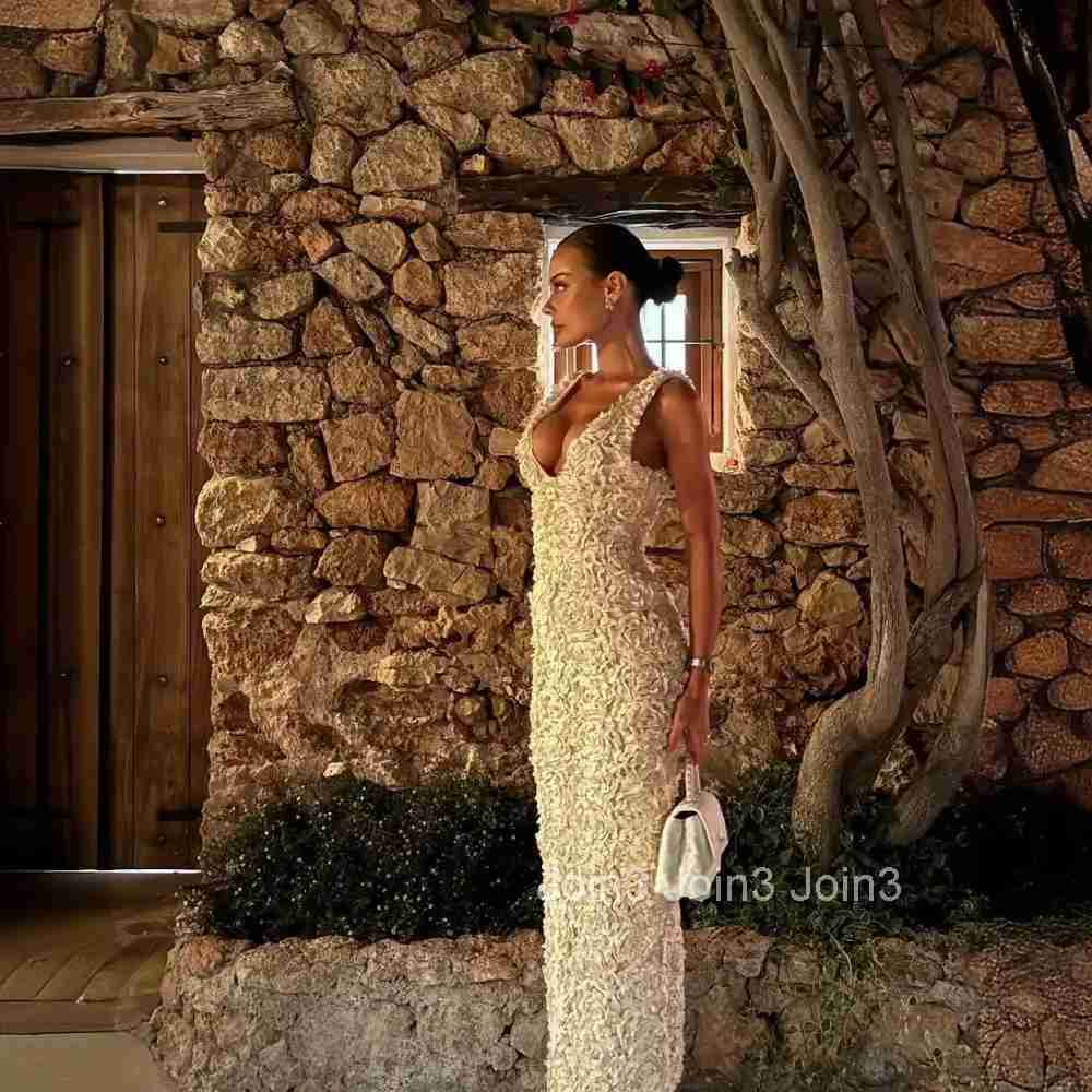 Elegant Flower Applique Party Dresses New Arrivals V Neck Bodycon Mesh Dress Sexy Long Maxi Dress Women