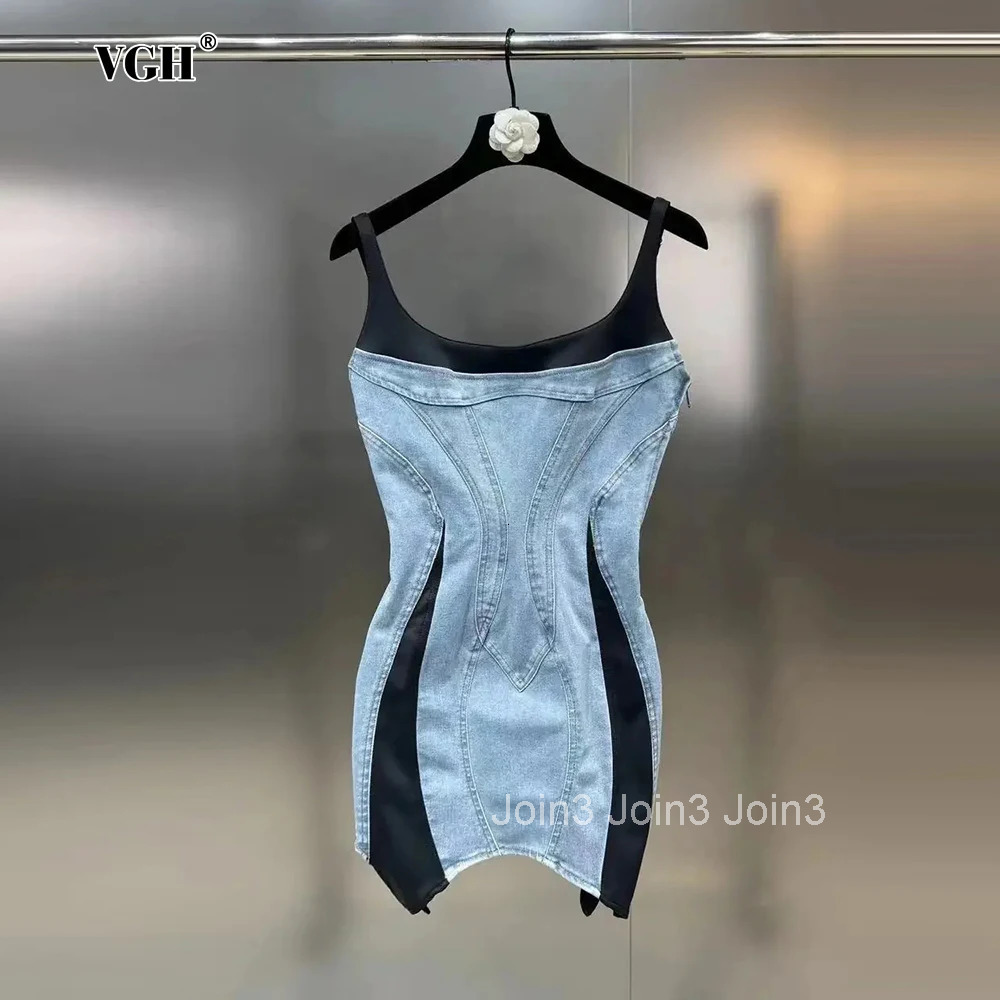 Hit Color Slimming Sexy Short Dresses For Women Square Collar Sleeveless High Waist Irregular Elegant Dress Female Fashion