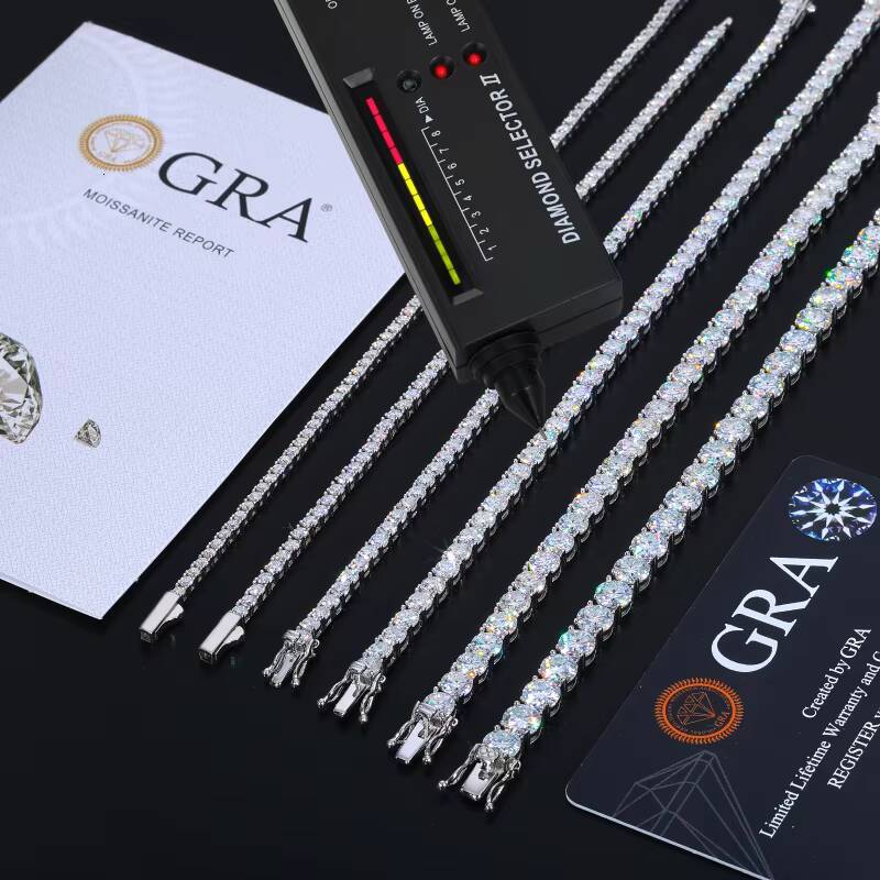 High Quality Hip Hop Jewelry 2mm-6mm 925 Sterling Silver VVS Moissanite Diamond Cluster Tennis Chain Necklace for Men Women