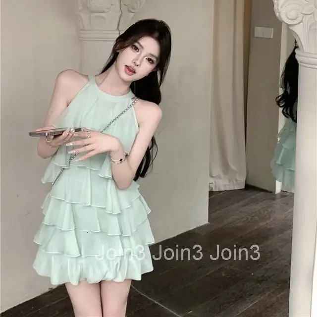 Gagarich Summer Lotus Leaf Splicing Design Dress Elegant Sweet Fashion Off Shoulder Skinny Green Chiffon Vestidos