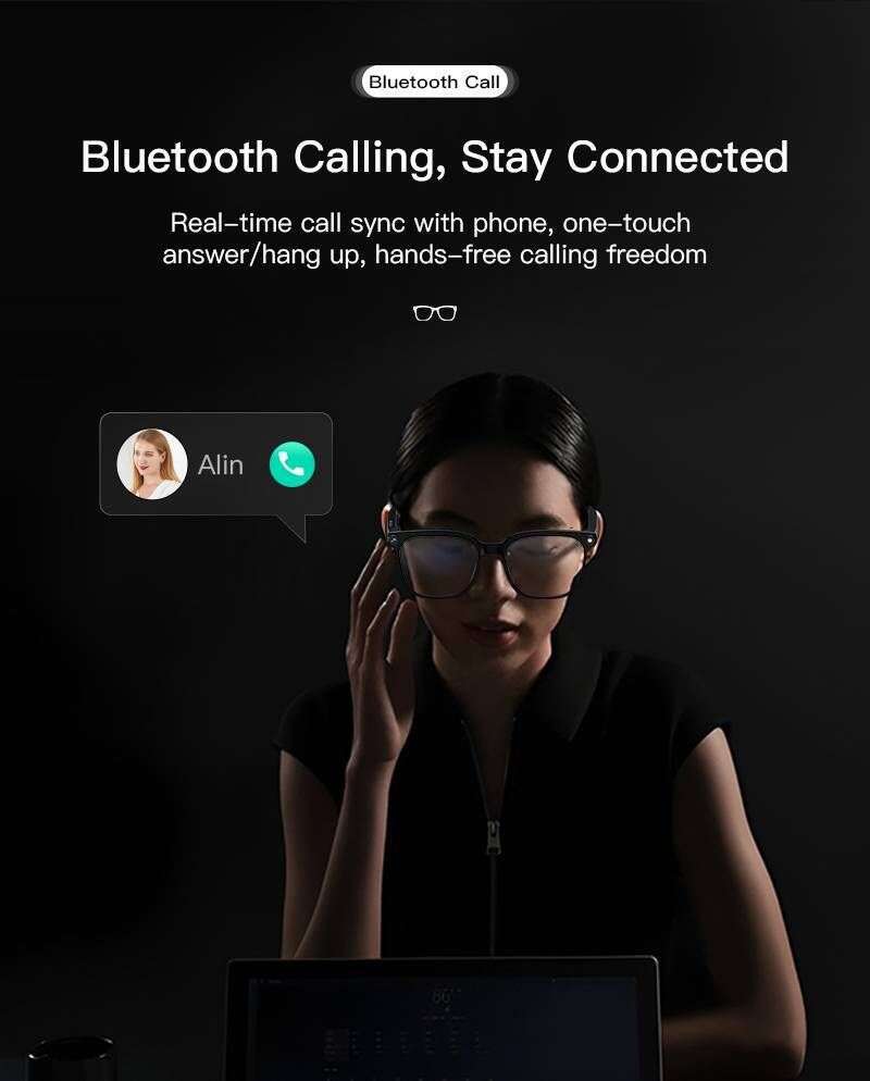 M02 Smart Glasses: AI Assistant, HD Bluetooth 5.3 Calling, 300Mah Battery, Ip65 Waterproof, 100W Pix Camera, 2H Music, 4H Talk Time